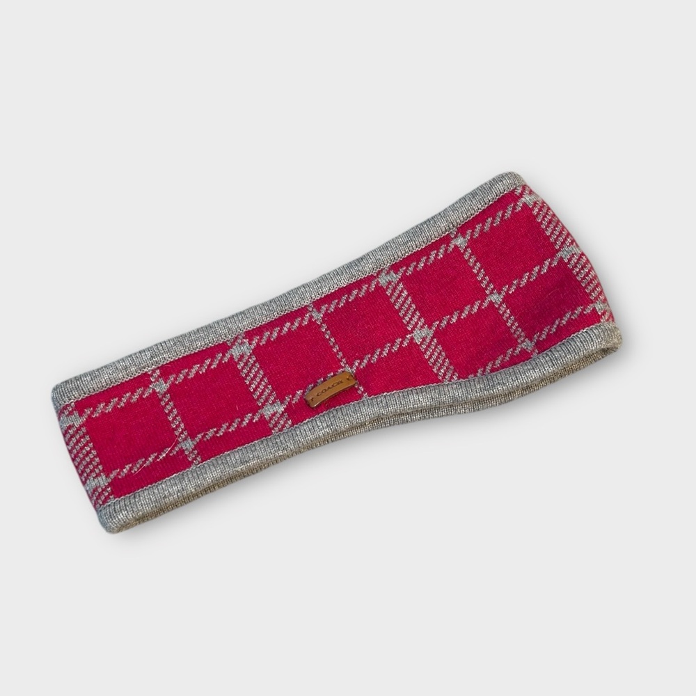 COACH Tattersal Headwrap in Strawberry & Grey